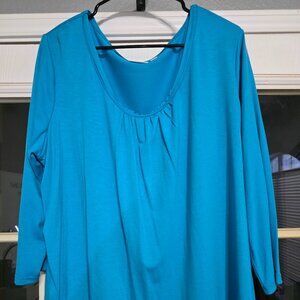 Kim Rogers 3/4 Sleeve Blue Casual Top w/ Ruffled Neck Size 2X